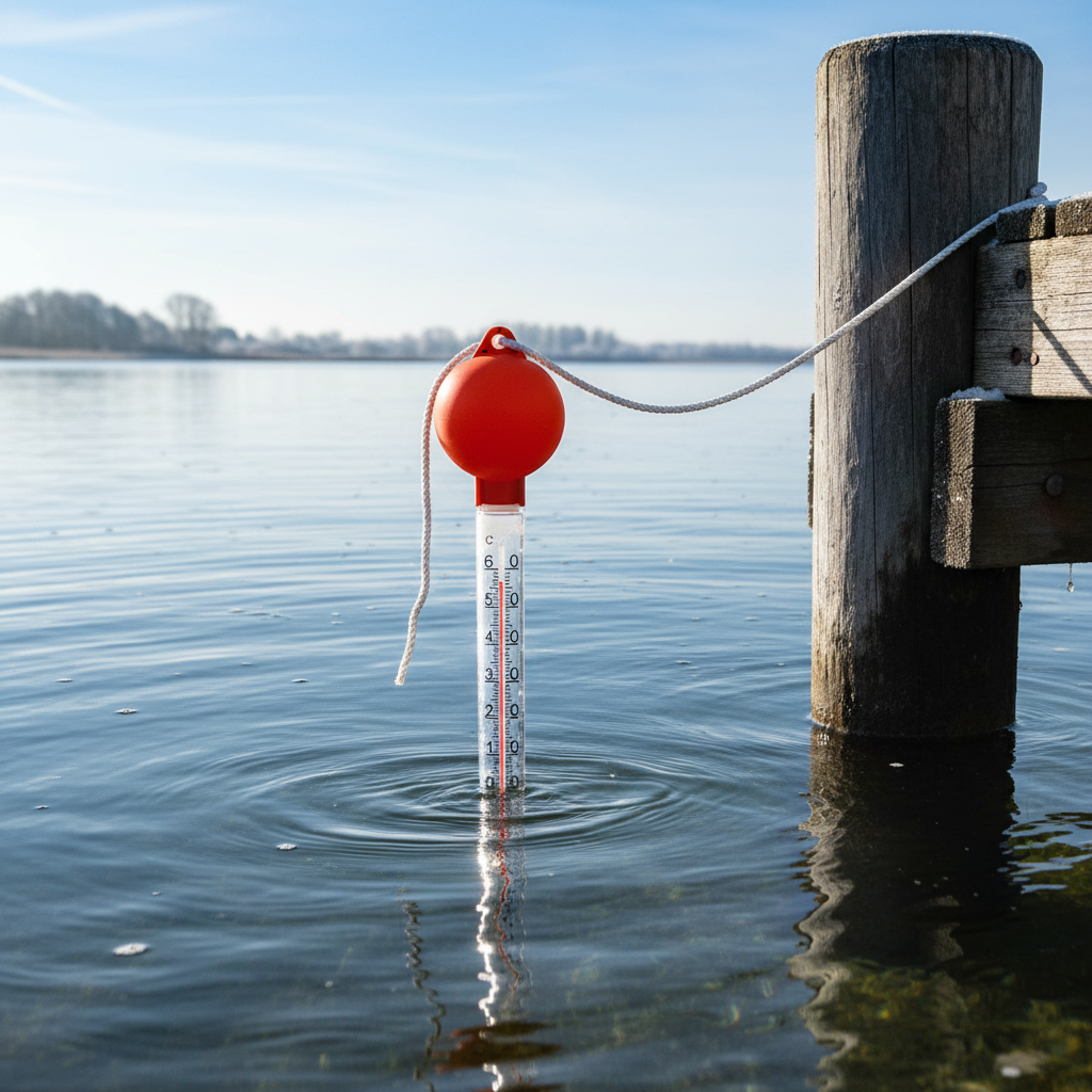 Badtermometer med flytande orange boll