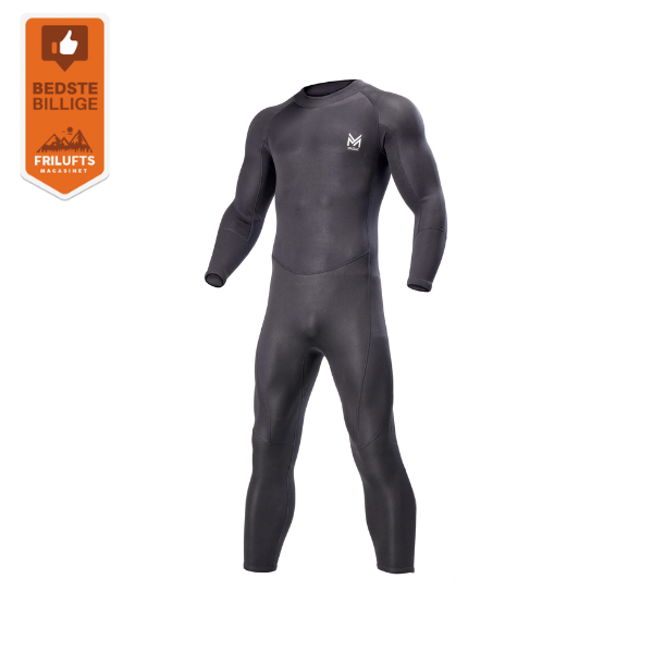Massive våddragt til herrer – 3 mm lang sort model med Friluftsmagasinet ‘bedste billige’ badge