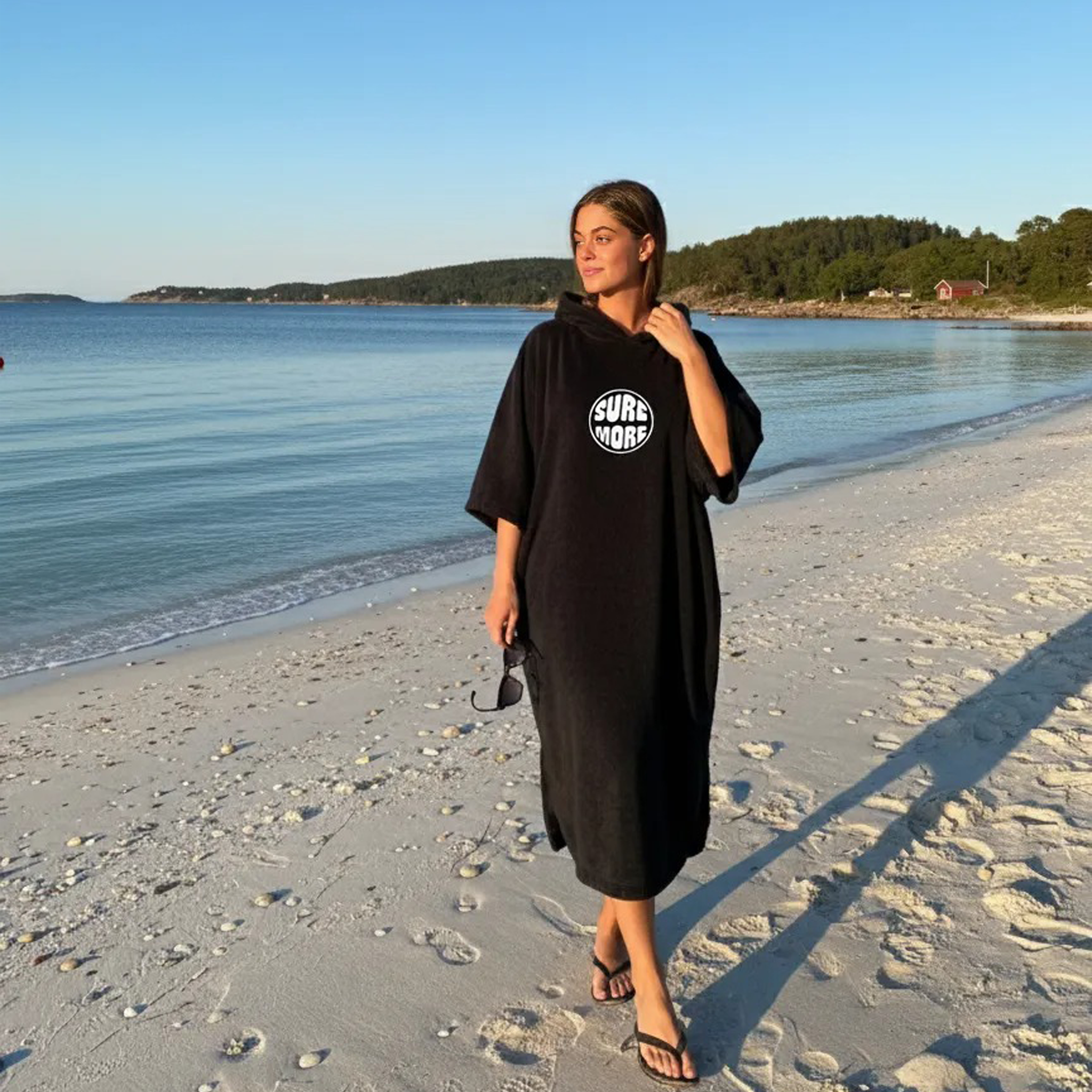 SURFMORE badponcho för vuxna - Bomull - Svart