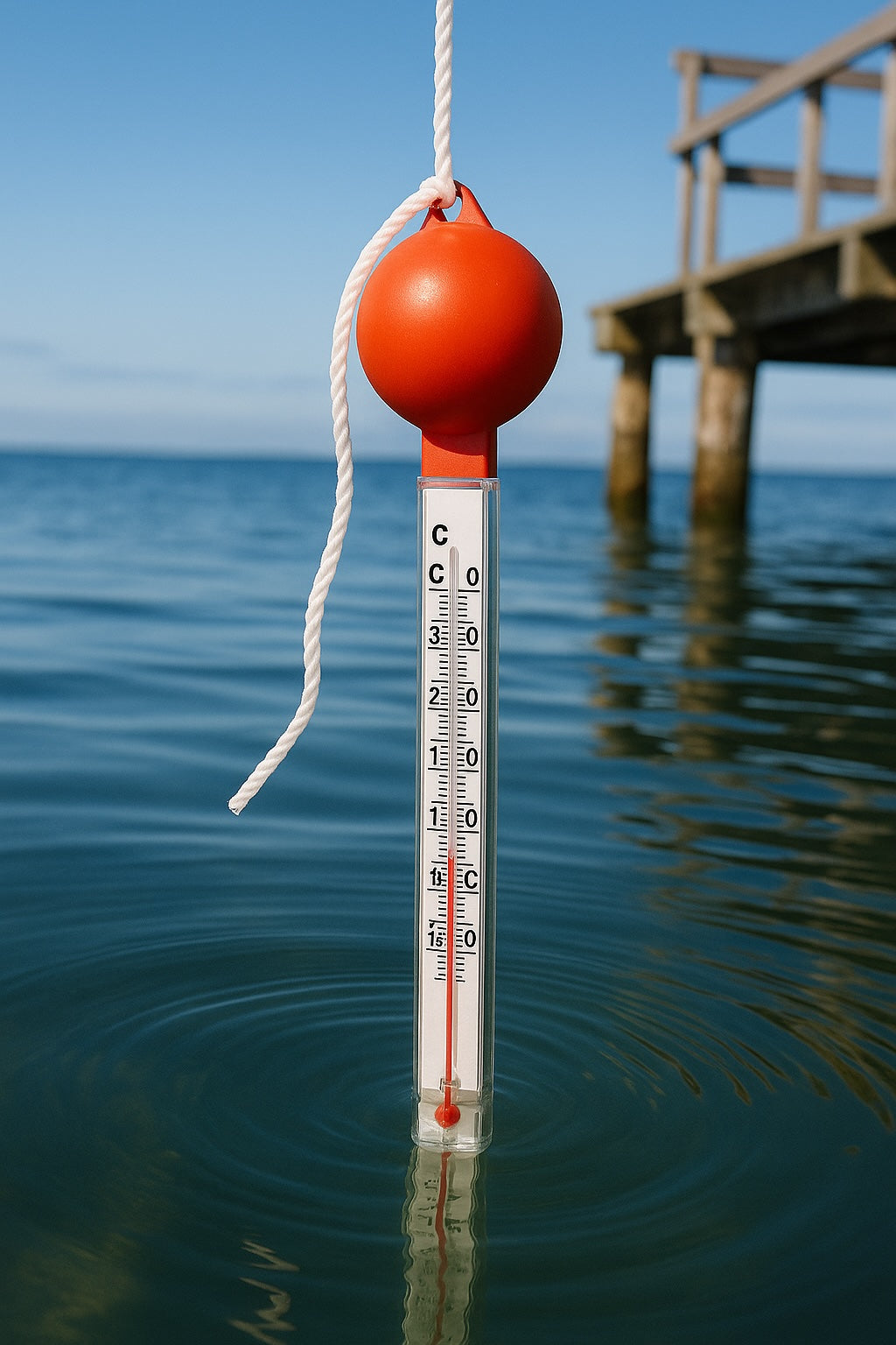 Badtermometer med flytande orange boll