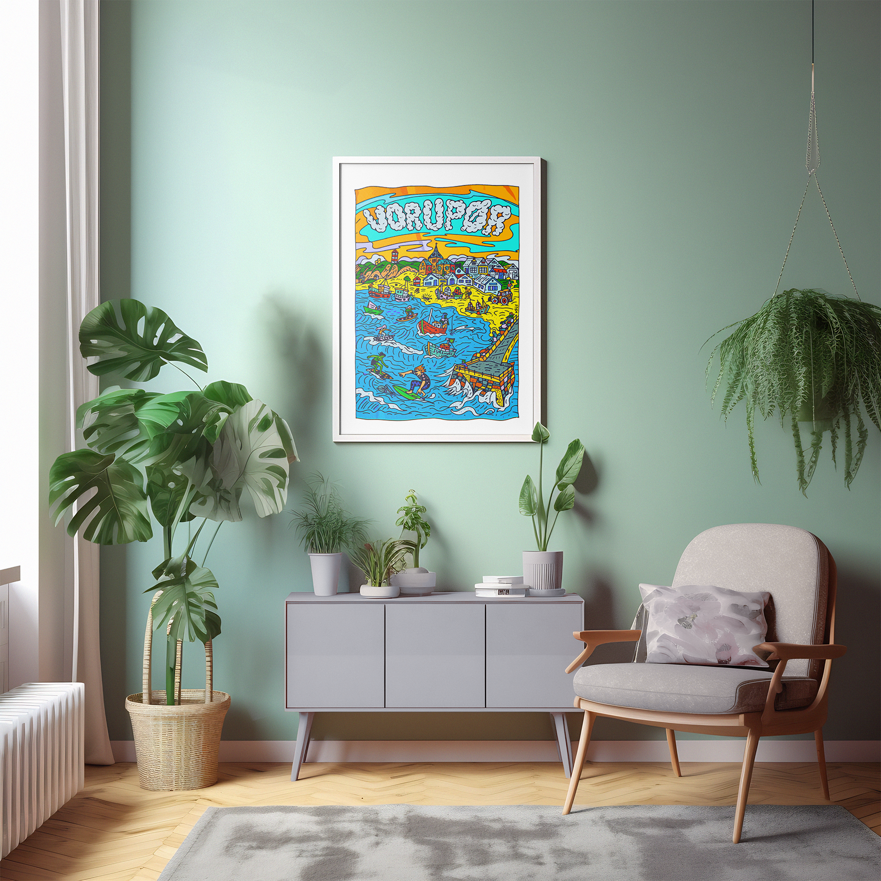 Vorupør plakat i stuen - SURFMORE