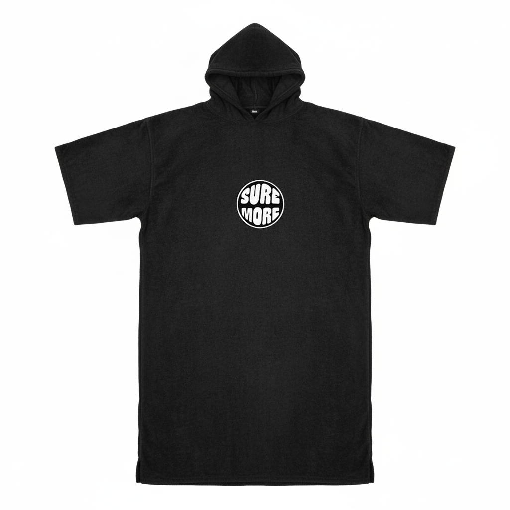 SURFMORE badponcho för vuxna - Bomull - Svart