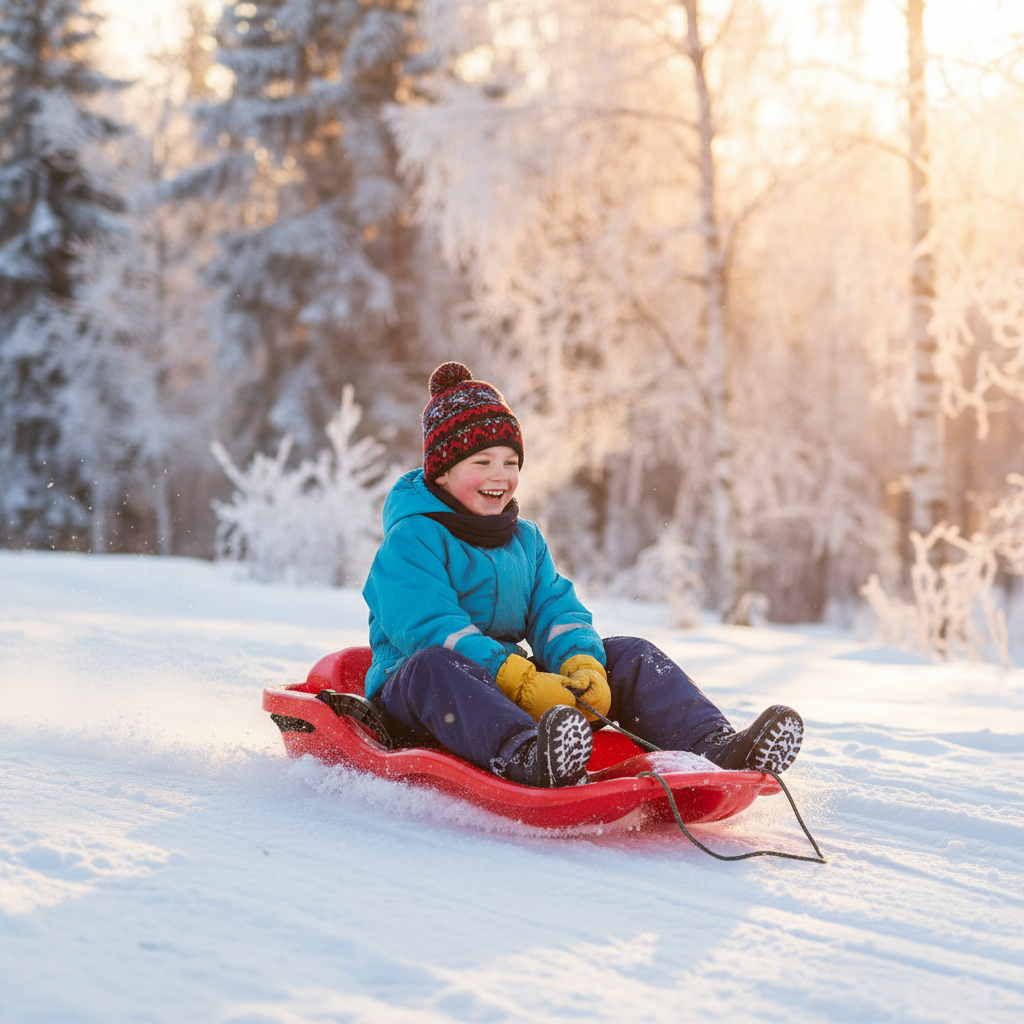 SnowRider Bobsled med broms och draglina - Röd