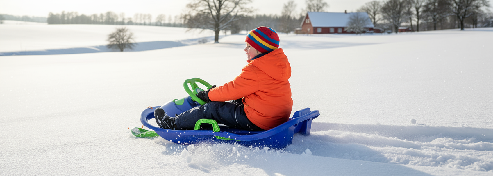 SnowRider Bobsled med ratt och bromsar - Blå/Grön