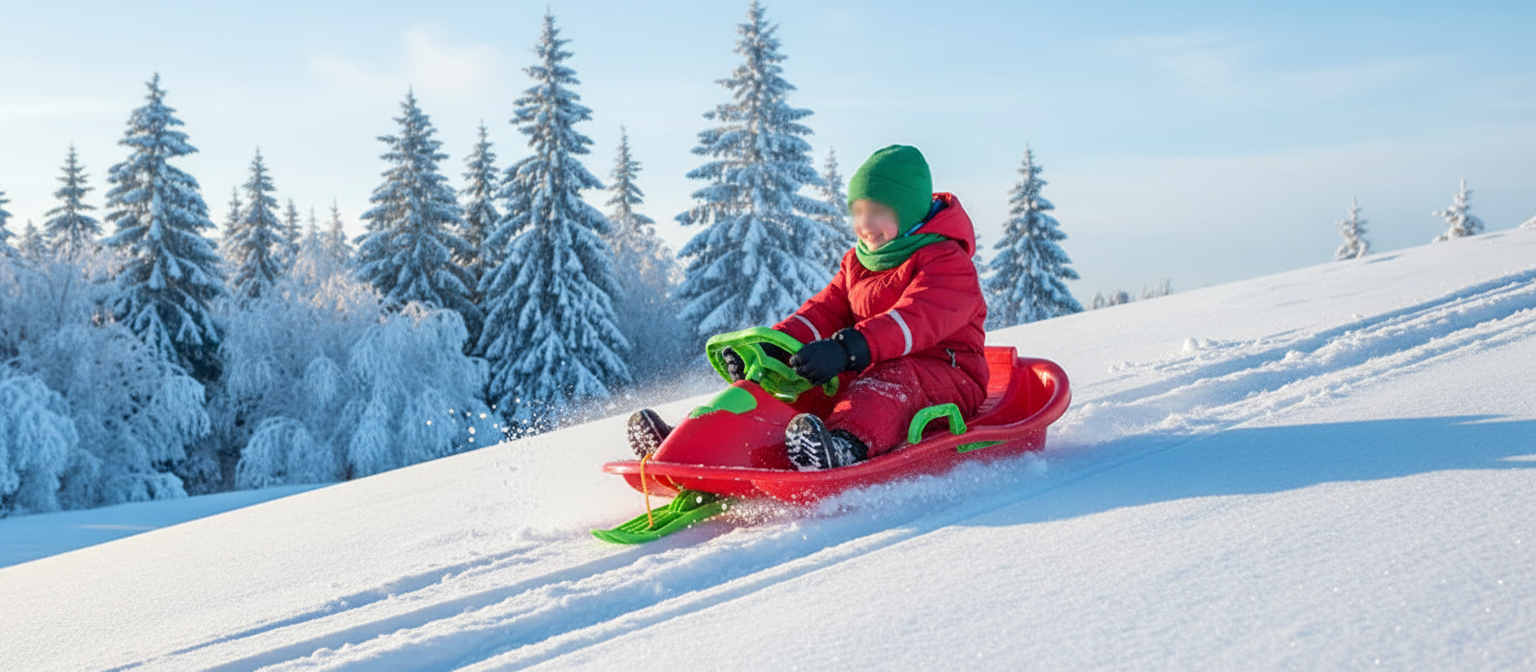 SnowRider Bobsled med ratt och bromsar - Röd/Grön