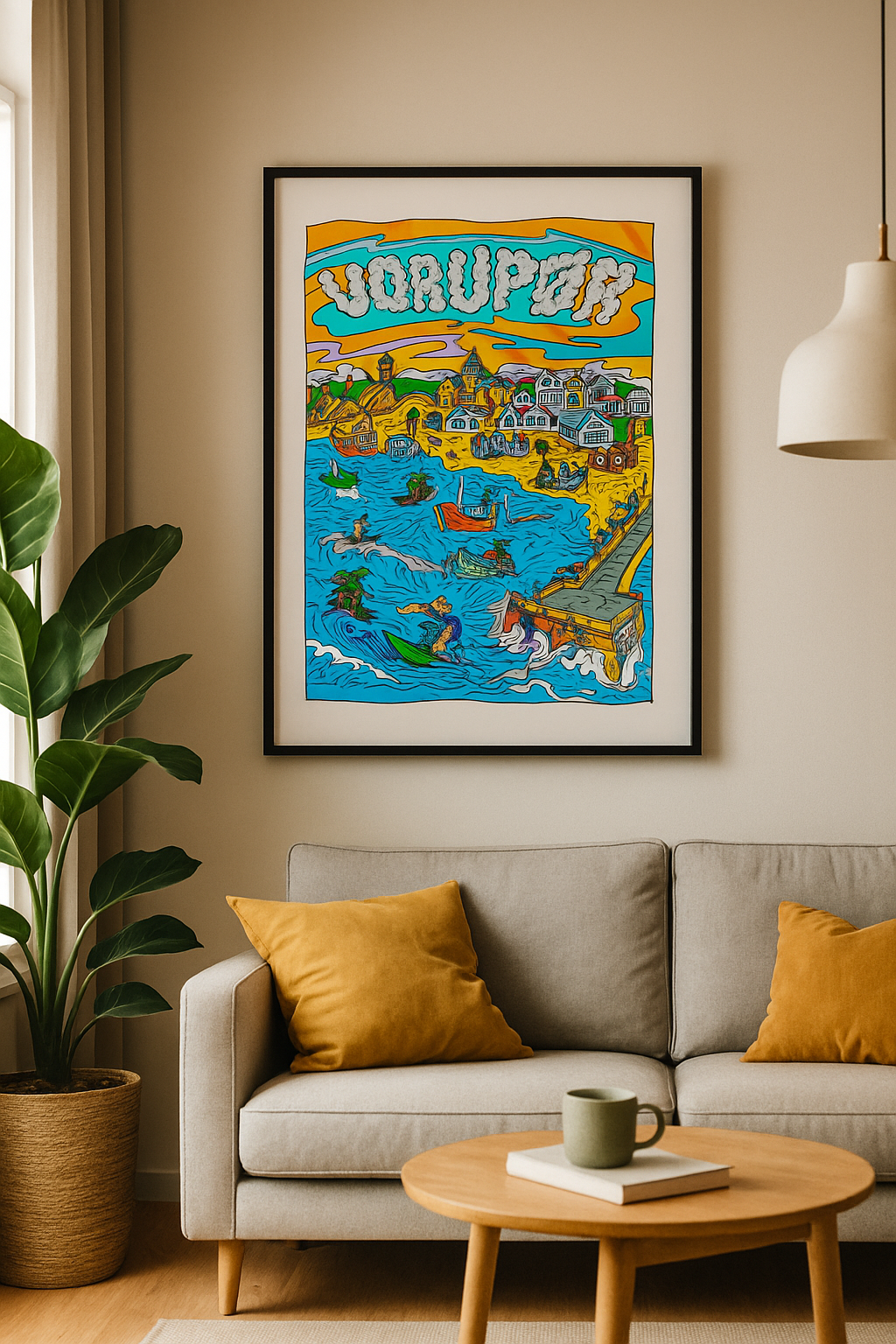 plakat-af-vorupoer-strand-og-havn-i-stue