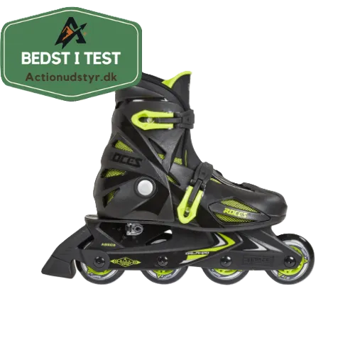 Roces Orlando III Inliners til Børn - Sort/Lime - Med Actionudstyr.dk 'Bedst i test' Badge