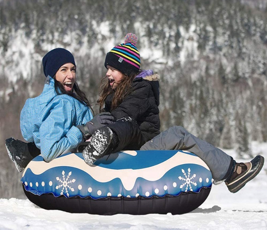 Uppblåsbar snötub 100 cm - Blå med mönster